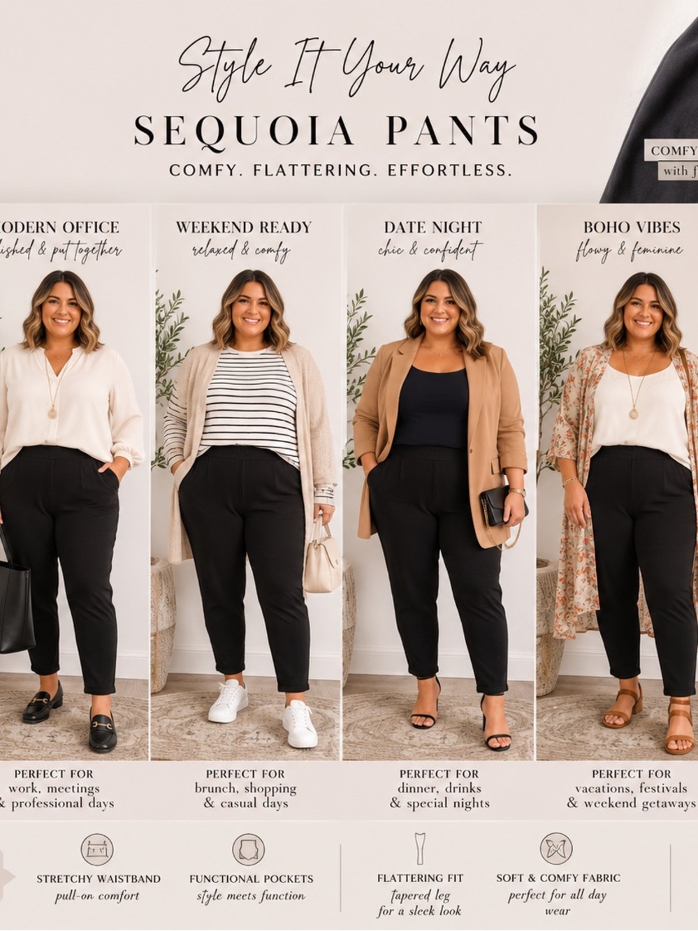 Sequoia Black Ankle Tapered Pull-On Pants